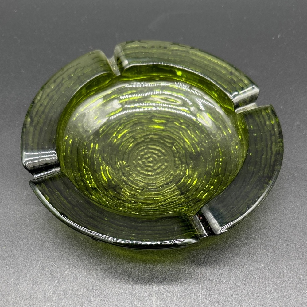 Vintage Anchor Hocking Soreno Avocado Olive Green Glass Ashtray Nesting 6 1/4"